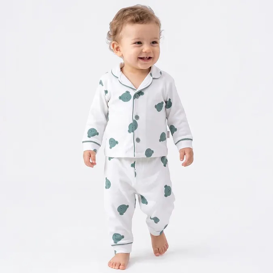 Ayıcık Desenli Düğmeli Erkek Bebe Pijama
