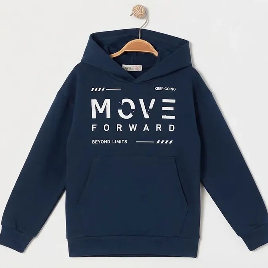 Move Baskılı Kanguru Cepli Kapşonlu 3 İp Şardonlu Erkek Sweat
