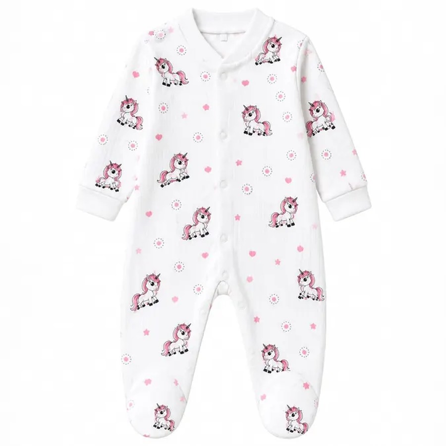 Unicorn Baskılı Kız Bebe Tulum