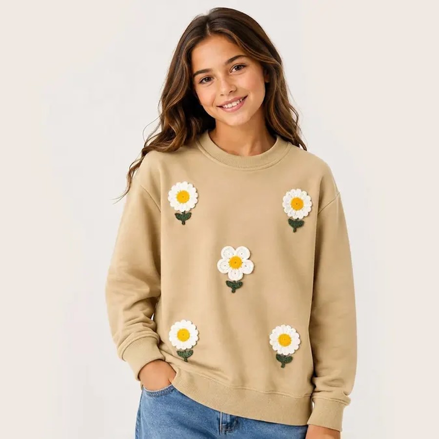 Papatya Nakışlı Kız Sweat